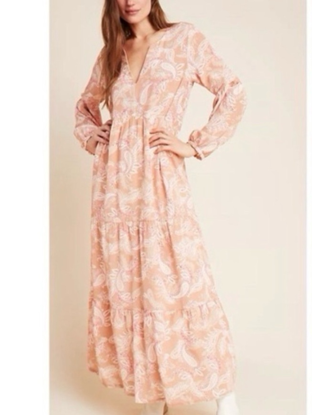 Anthropologie x Kachel Silk Maxi Dress Tiered NWT Size 12 Floral Paisley